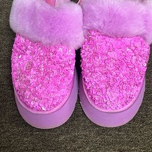 Pink Sequin Fur-Lined Women's Shoes